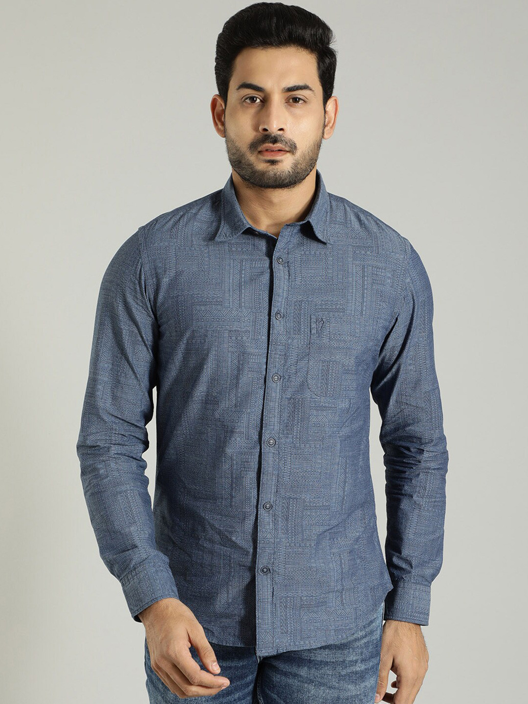 

Indian Terrain Geometric Printed Casual Shirt, Navy blue