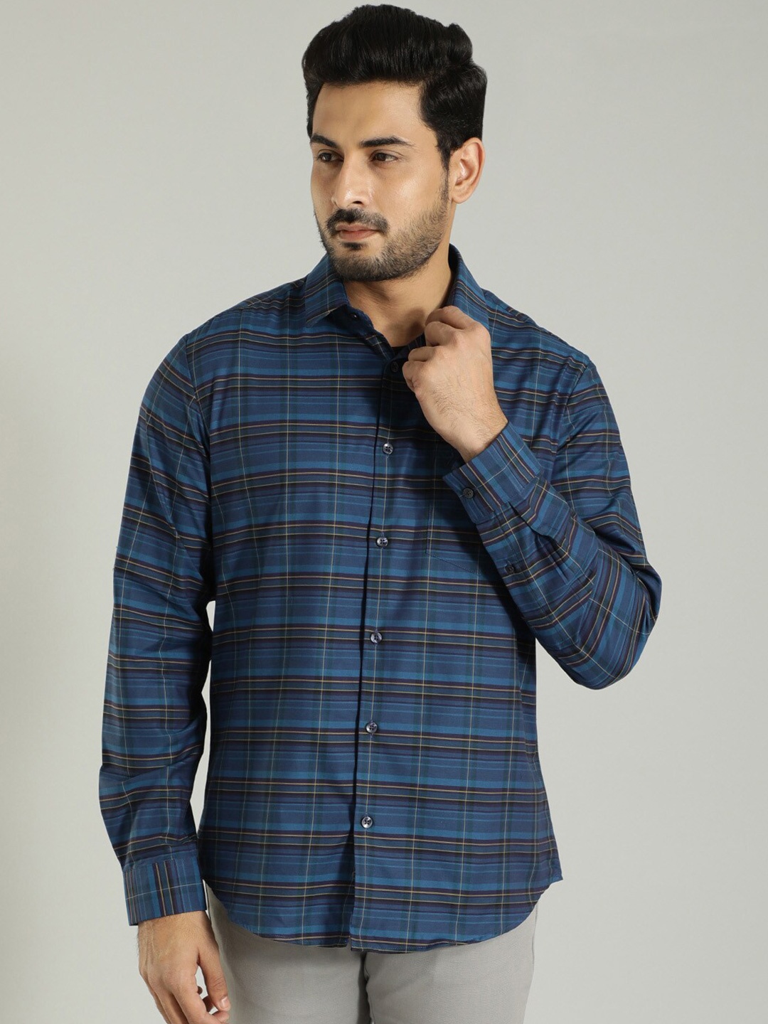 

Indian Terrain Tartan Checks Casual Shirt, Navy blue