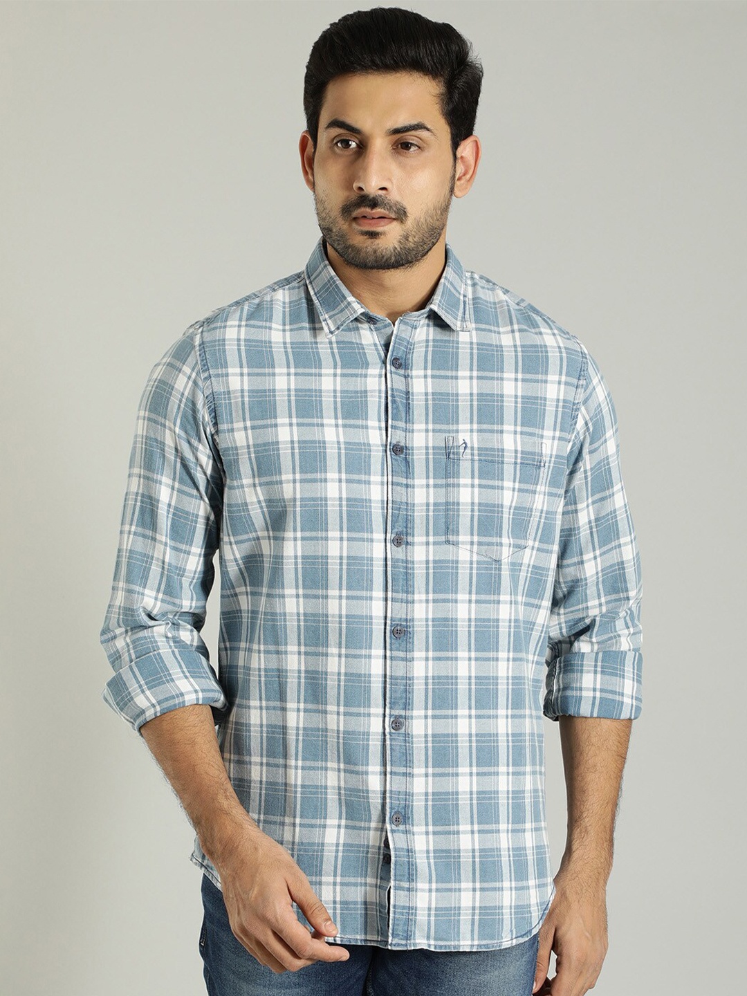 

Indian Terrain Tartan Checks Spread Collar Casual Shirt, Blue