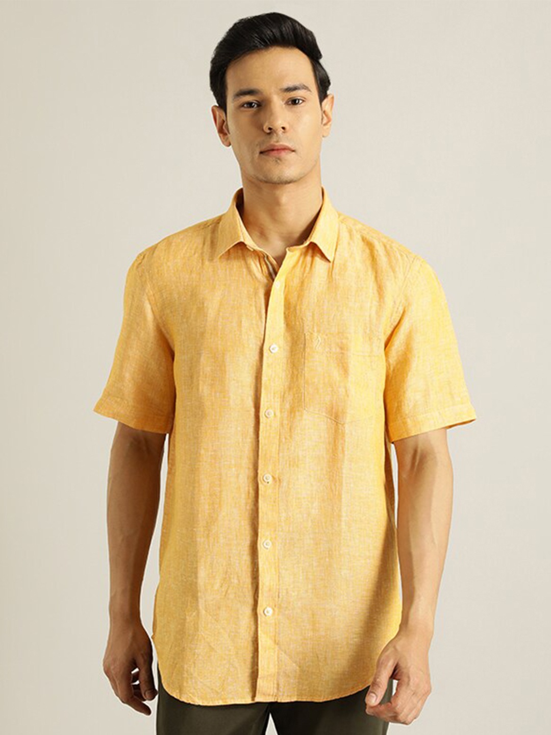 

Indian Terrain Pure Linen Casual Shirt, Yellow