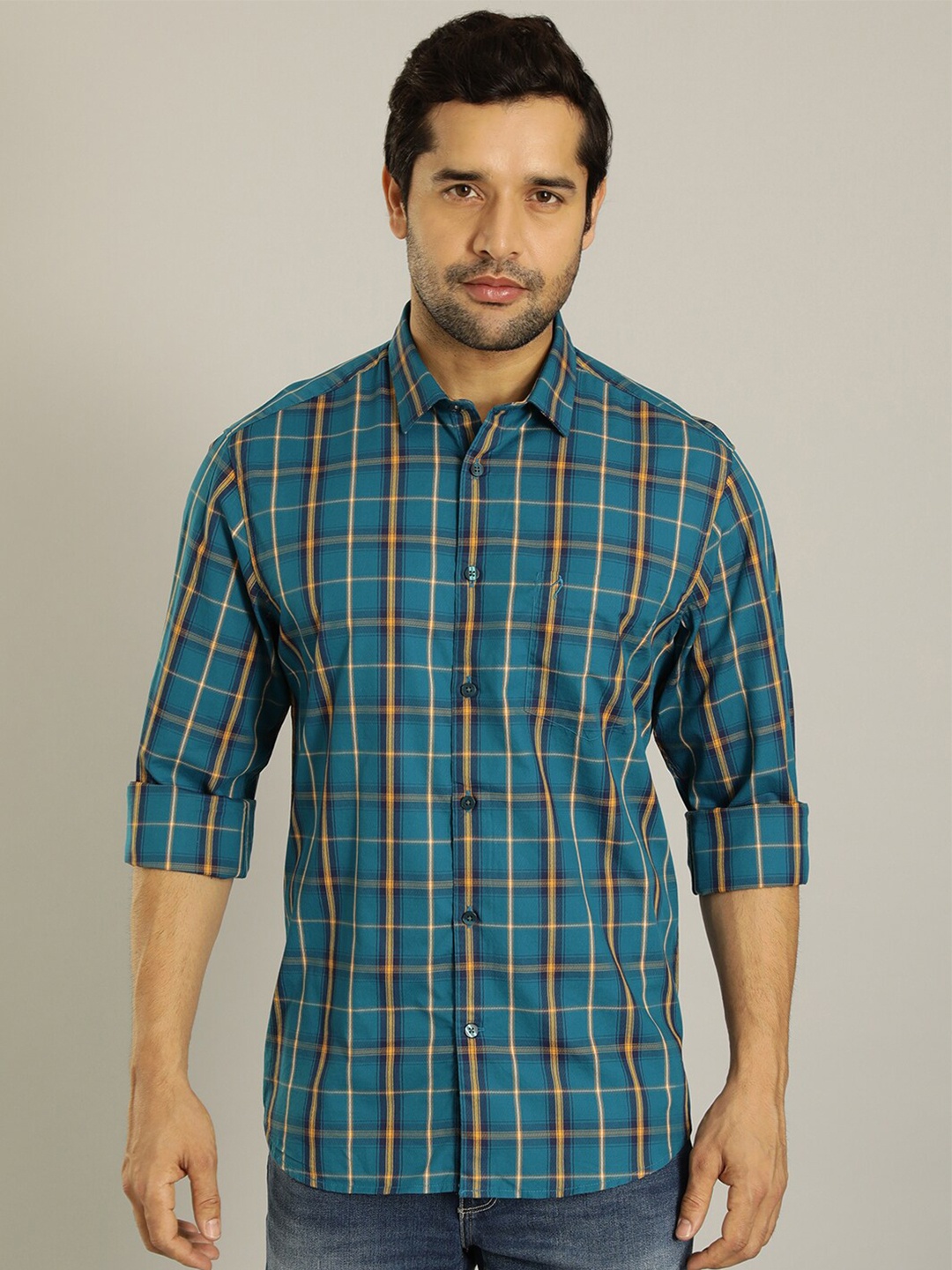 

Indian Terrain Checked Classic Casual Shirt, Teal