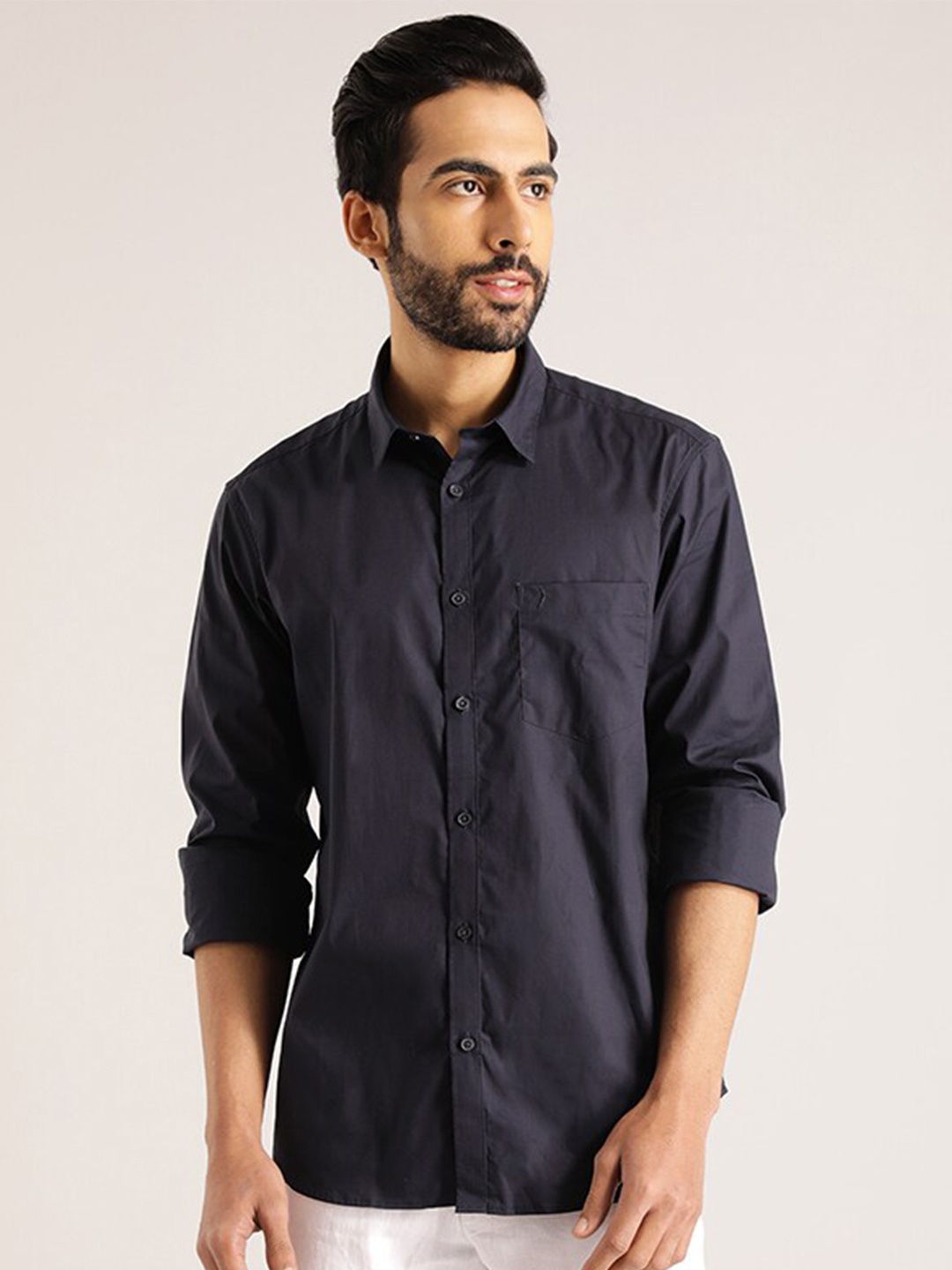 

Indian Terrain Spread Collar Long Sleeves Casual Shirt, Navy blue