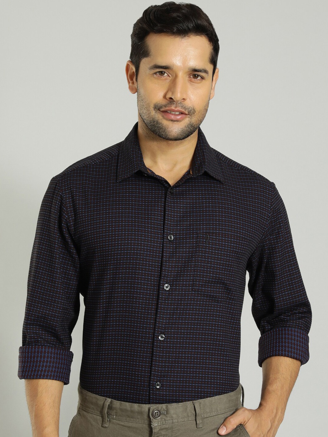 

Indian Terrain Grid Tattersall Checked Regular Fit Cotton Casual Shirt, Black