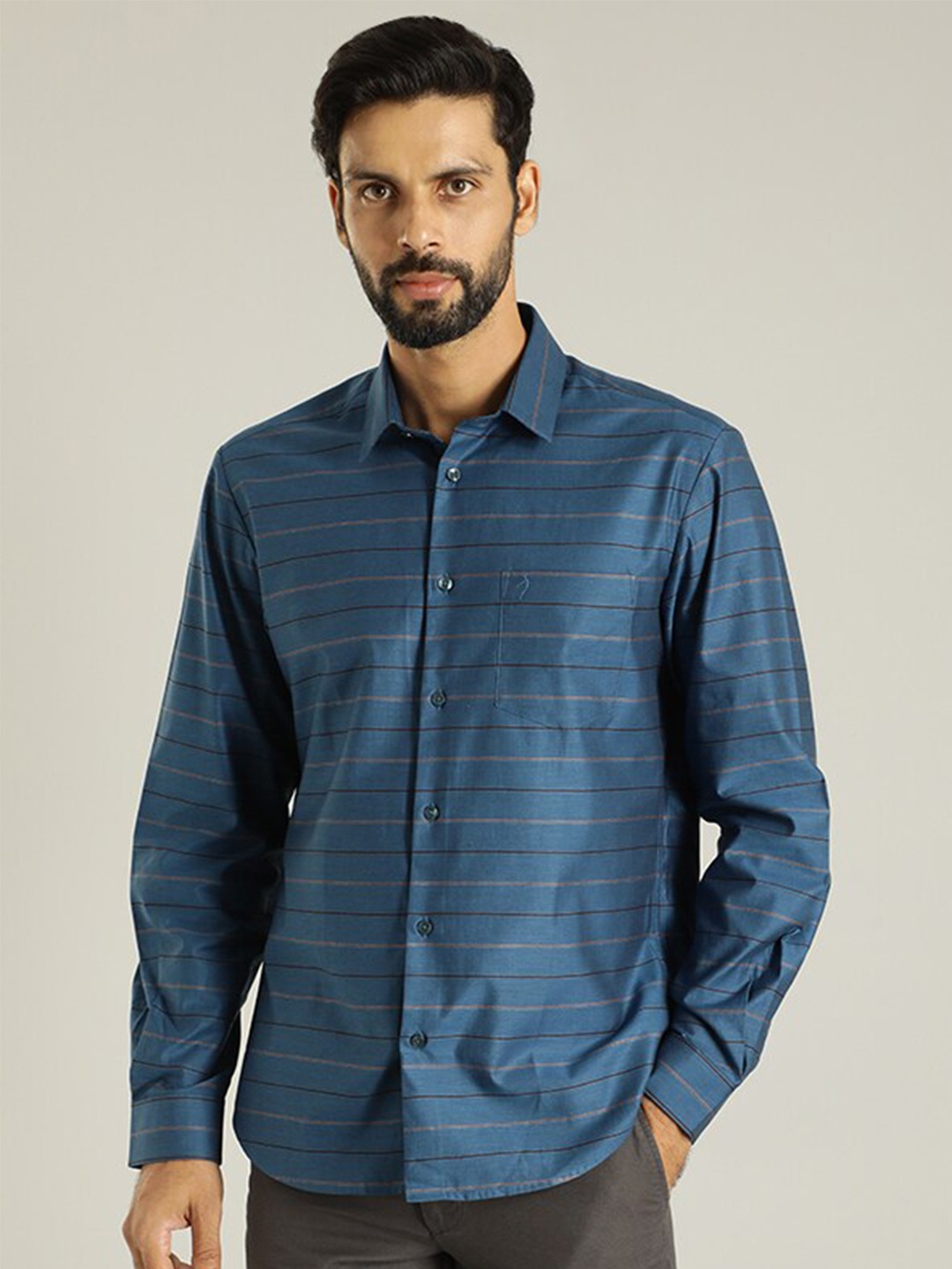 

Indian Terrain Horizontal Striped Opaque Casual Shirt, Blue