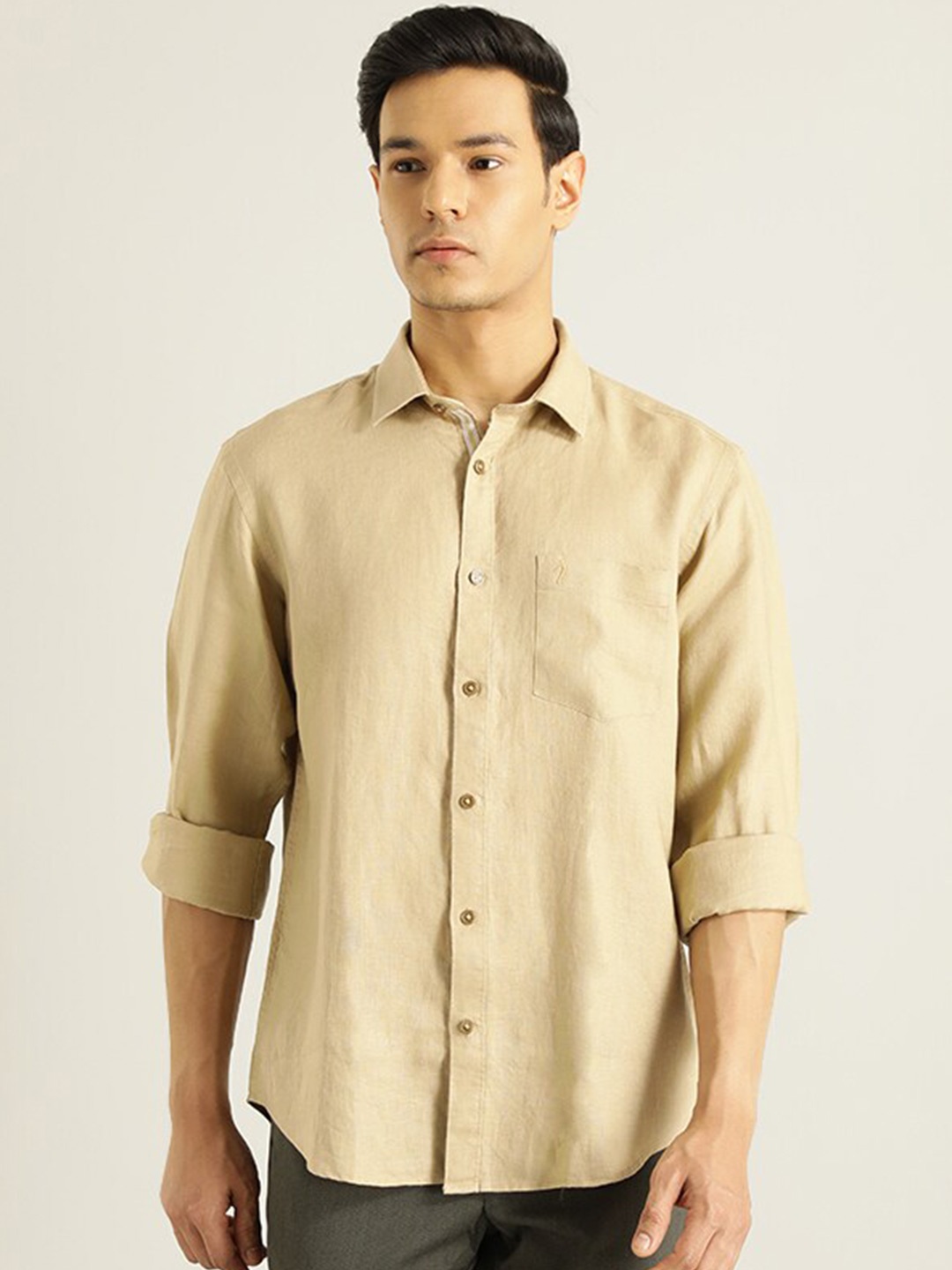 

Indian Terrain Pure Linen Casual Shirt, Khaki