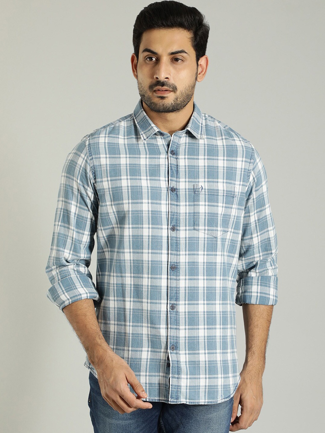 

Indian Terrain Tartan Checks Opaque Casual Shirt, Grey