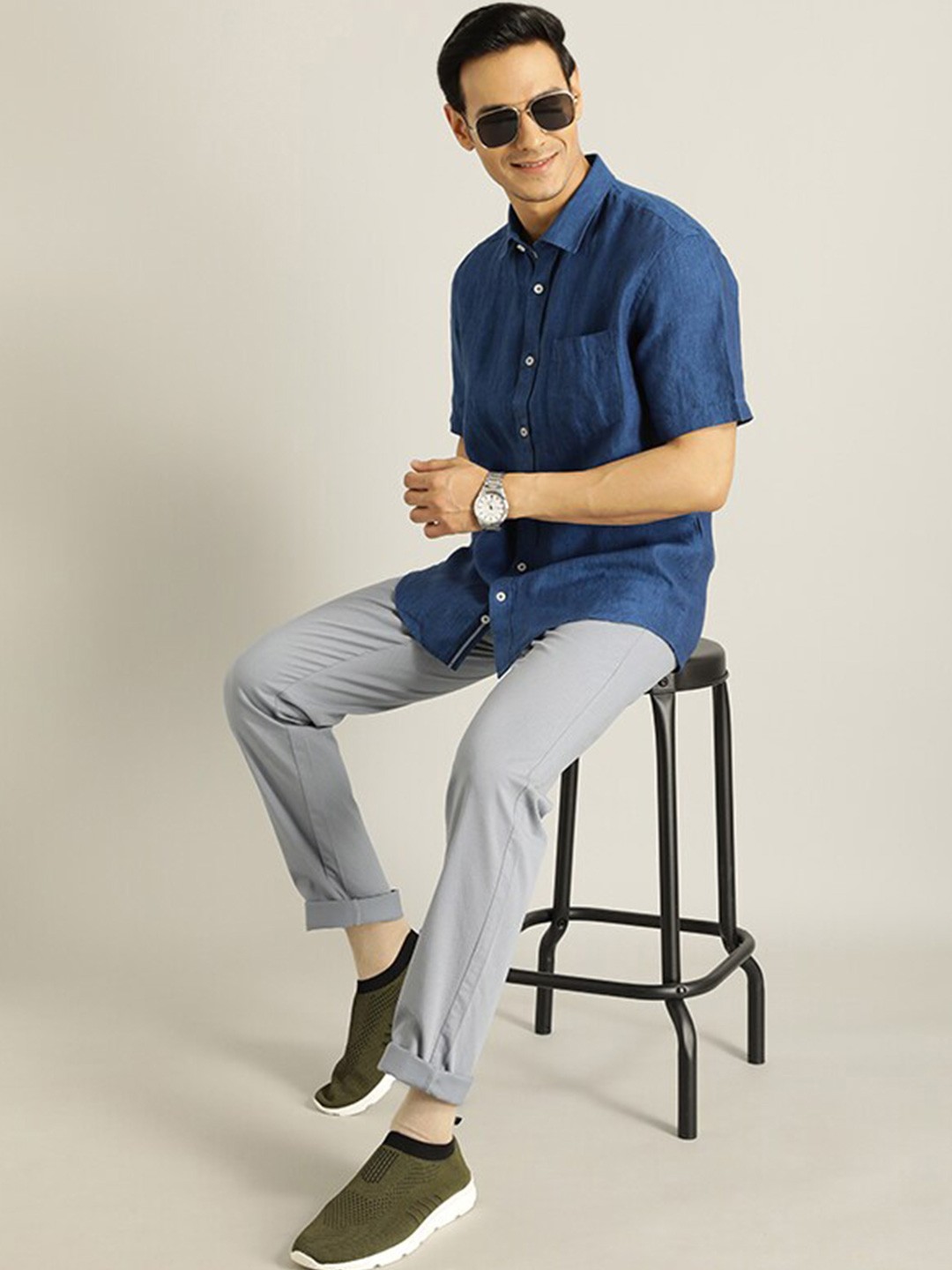 

Indian Terrain Spread Collar Regular Fit Linen Casual Shirt, Blue