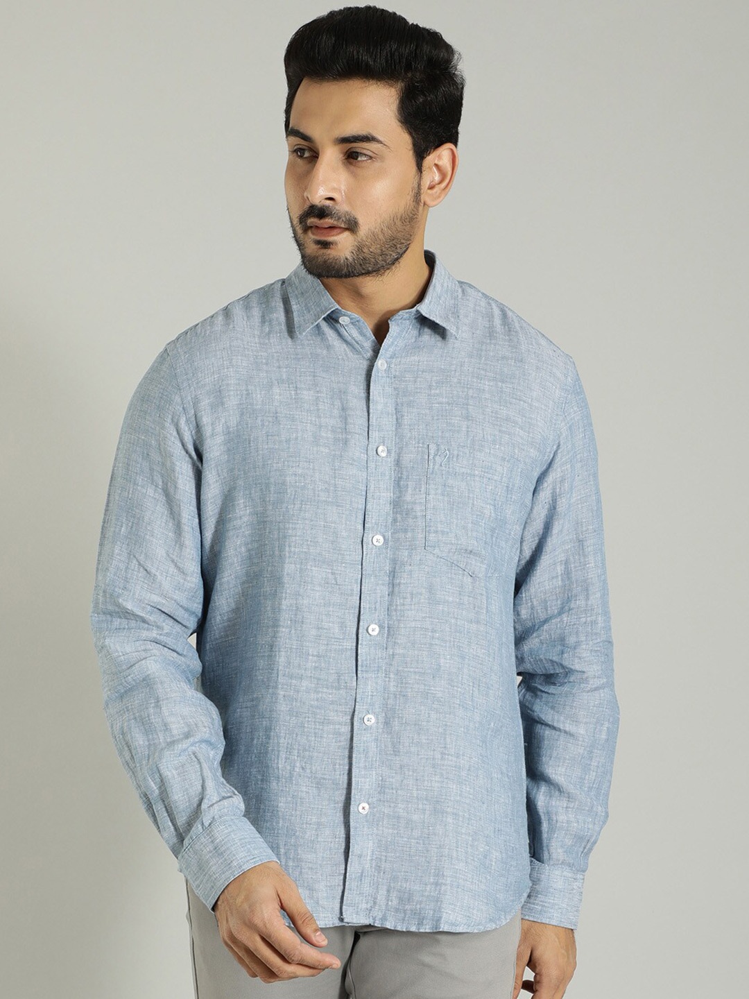 

Indian Terrain Spread Collar Casual Linen Shirt, Blue