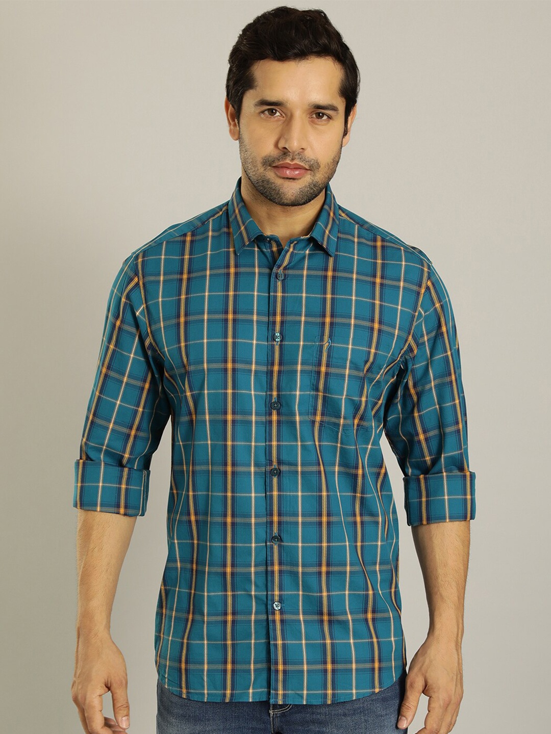 

Indian Terrain Tartan Checks Opaque Casual Shirt, Blue
