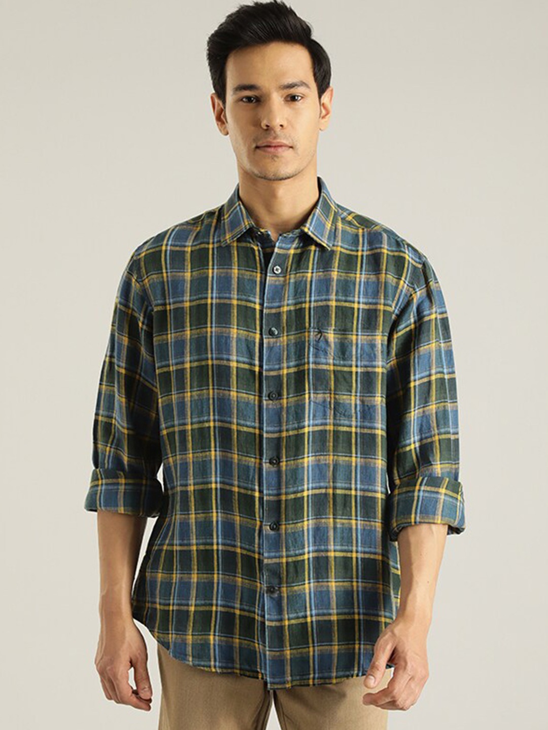 

Indian Terrain Checked Cotton Classic Casual Shirt, Green