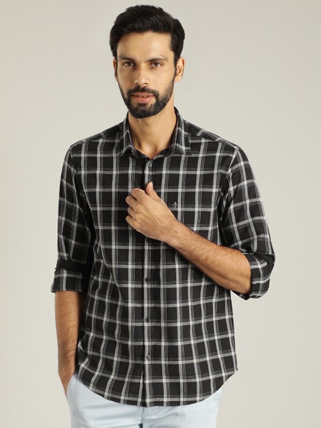 

Indian Terrain Tartan Checked Regular Fit Cotton Casual Shirt, Black