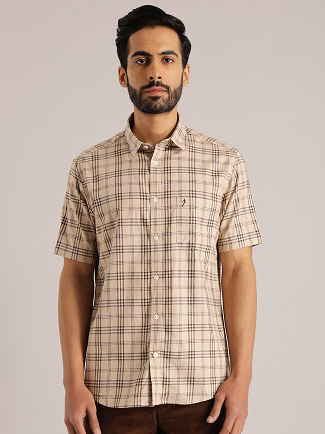 

Indian Terrain Tartan Checks Pure Cotton Casual Shirt, Khaki