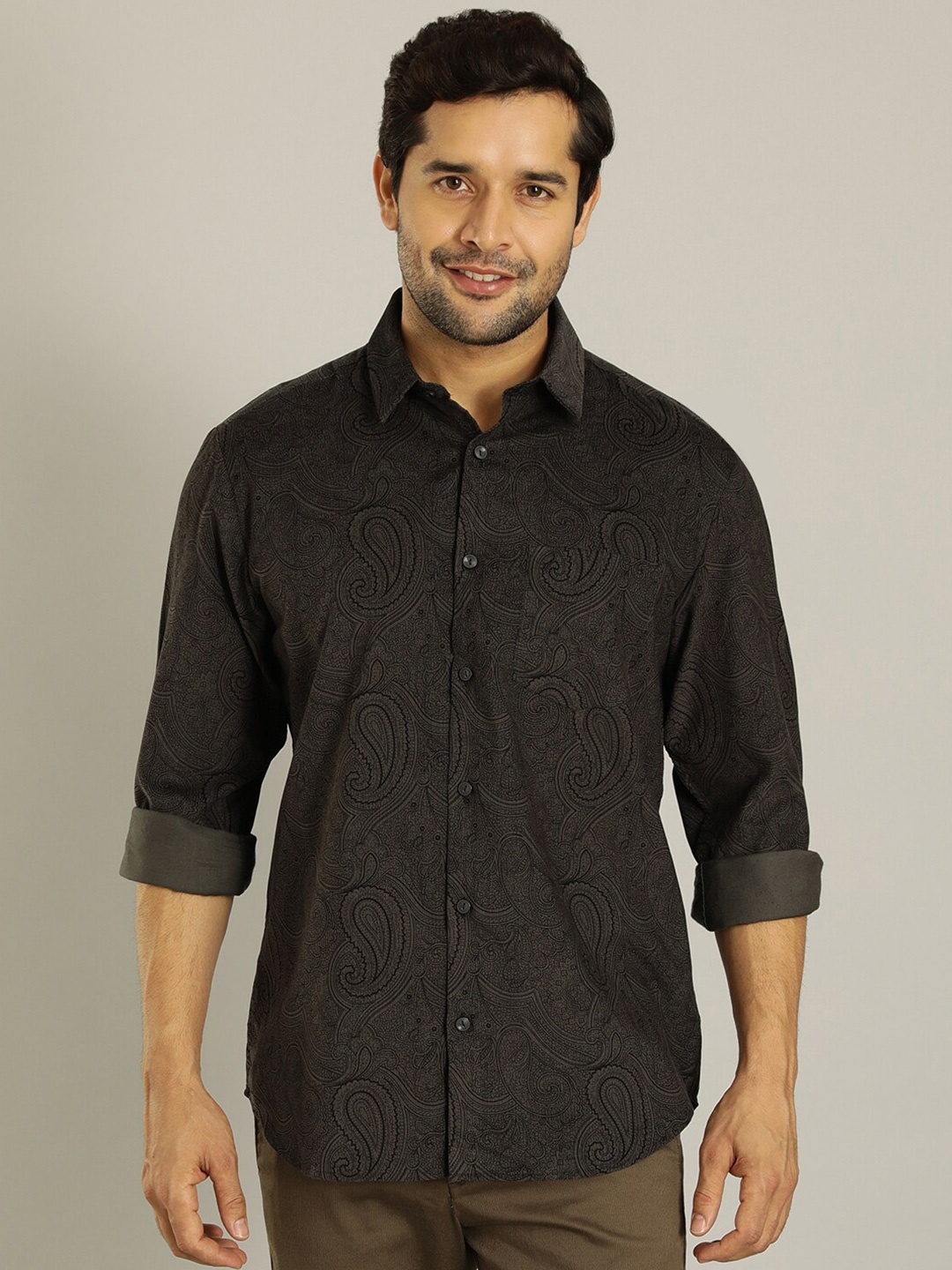 

Indian Terrain Ethnic Motifs Printed Opaque Casual Shirt, Grey