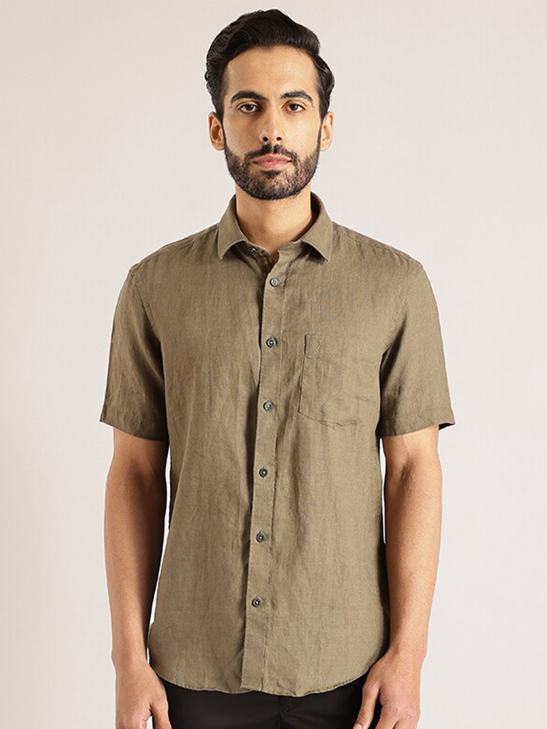 

Indian Terrain Linen Opaque Casual Shirt, Olive