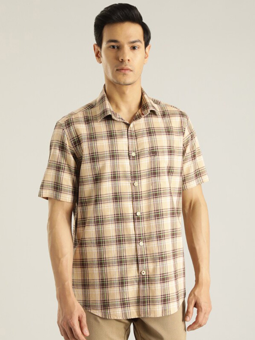 

Indian Terrain Tartan Checks Pure Cotton Casual Shirt, Brown