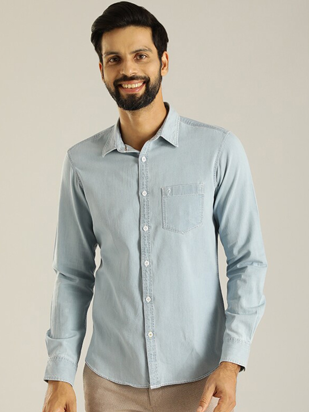 

Indian Terrain Slim Fit Spread Collar Cotton Casual Shirt, Blue