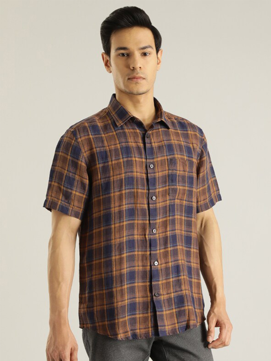 

Indian Terrain Checked Cotton Classic Casual Shirt, Brown