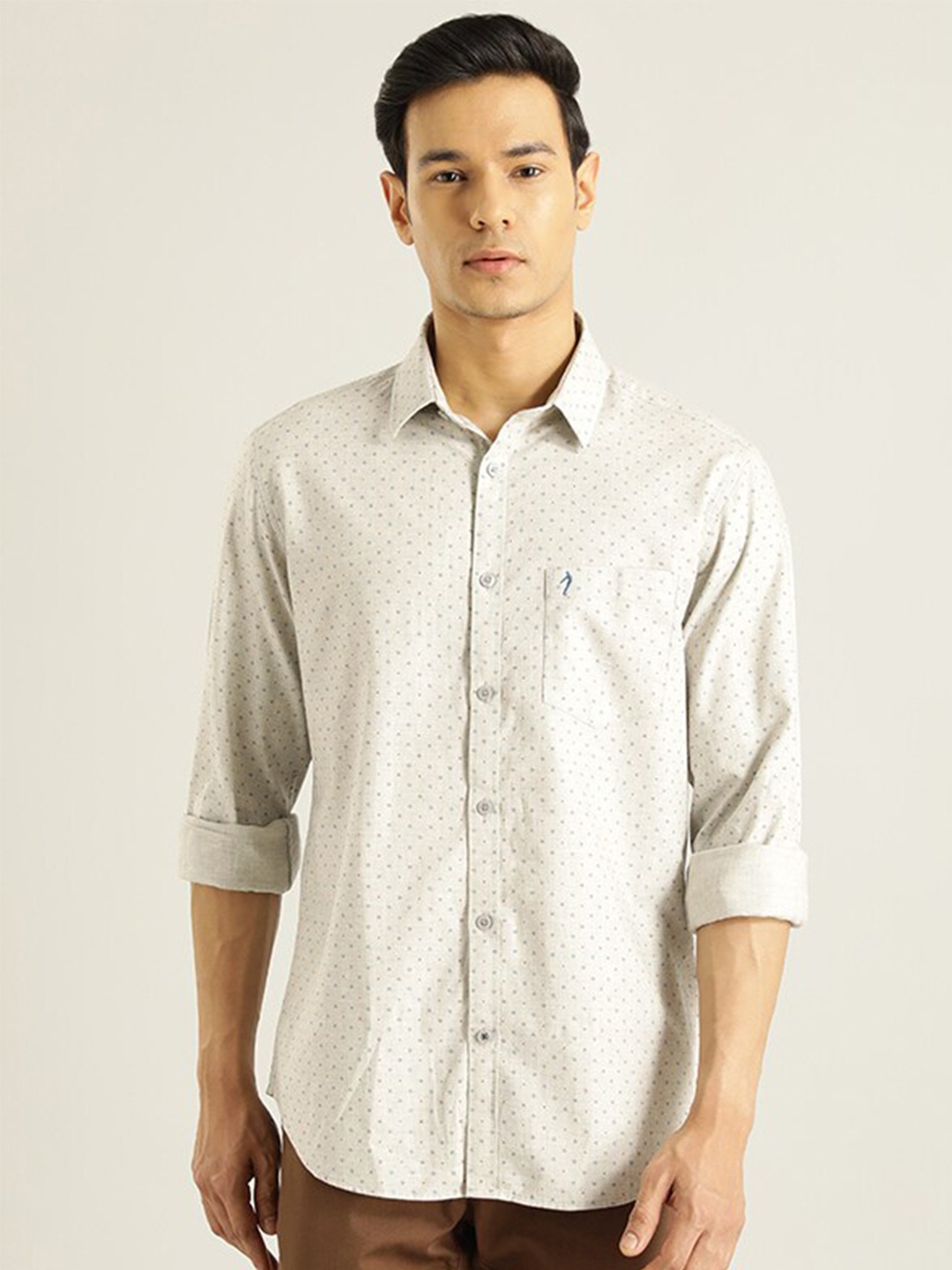 

Indian Terrain Micro Ditsy Printed Pure Cotton Casual Shirt, Grey