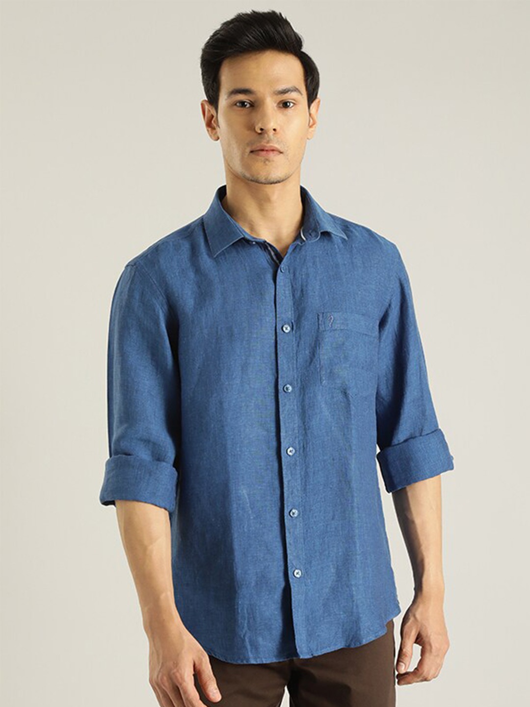 

Indian Terrain Spread Collar Linen Casual Shirt, Blue