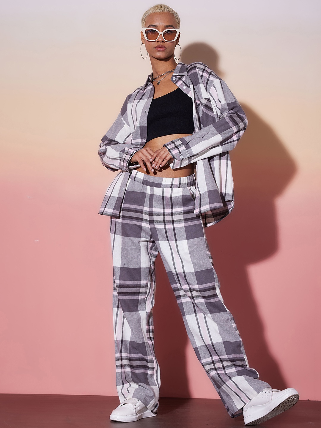 

SASSAFRAS alt-laze Checked Long Sleeves Pure Cotton Shirt With Trousers, White