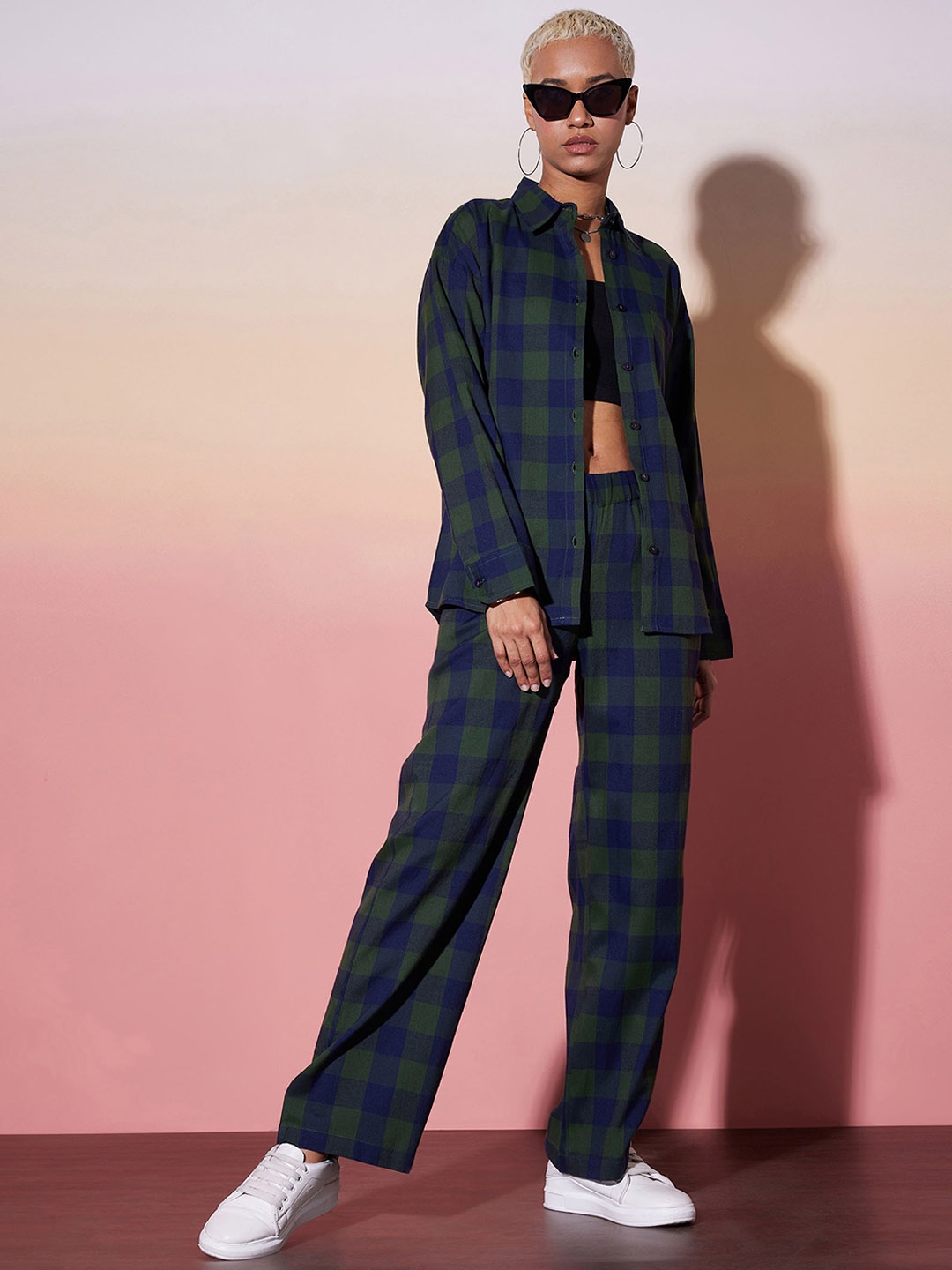 

SASSAFRAS alt-laze Checked Pure Cotton Shirt With Trousers, Green