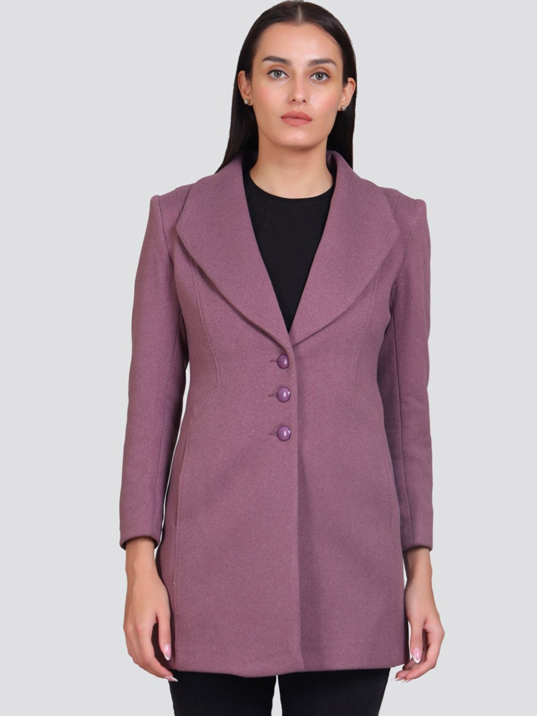 

YOUNG CLUB CLASSIC Single-Breasted Spread Collar Velvet Overcoat, Purple