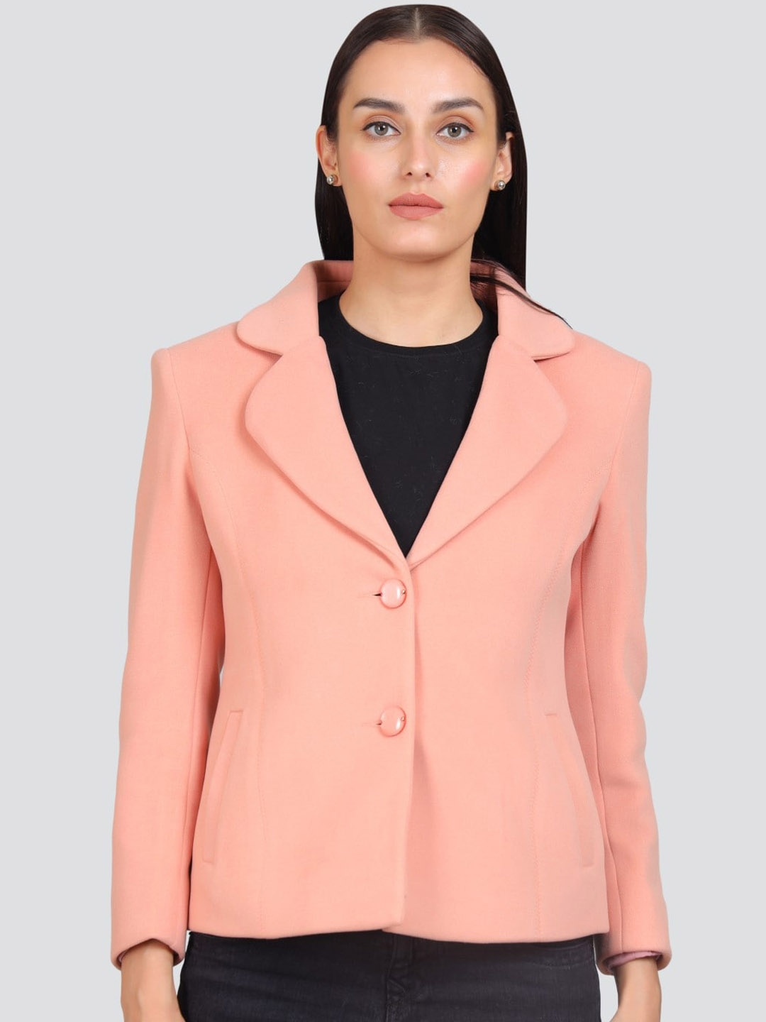 

YOUNG CLUB CLASSIC Notched Lapel Long Sleeves Single-Breasted Blazers, Pink