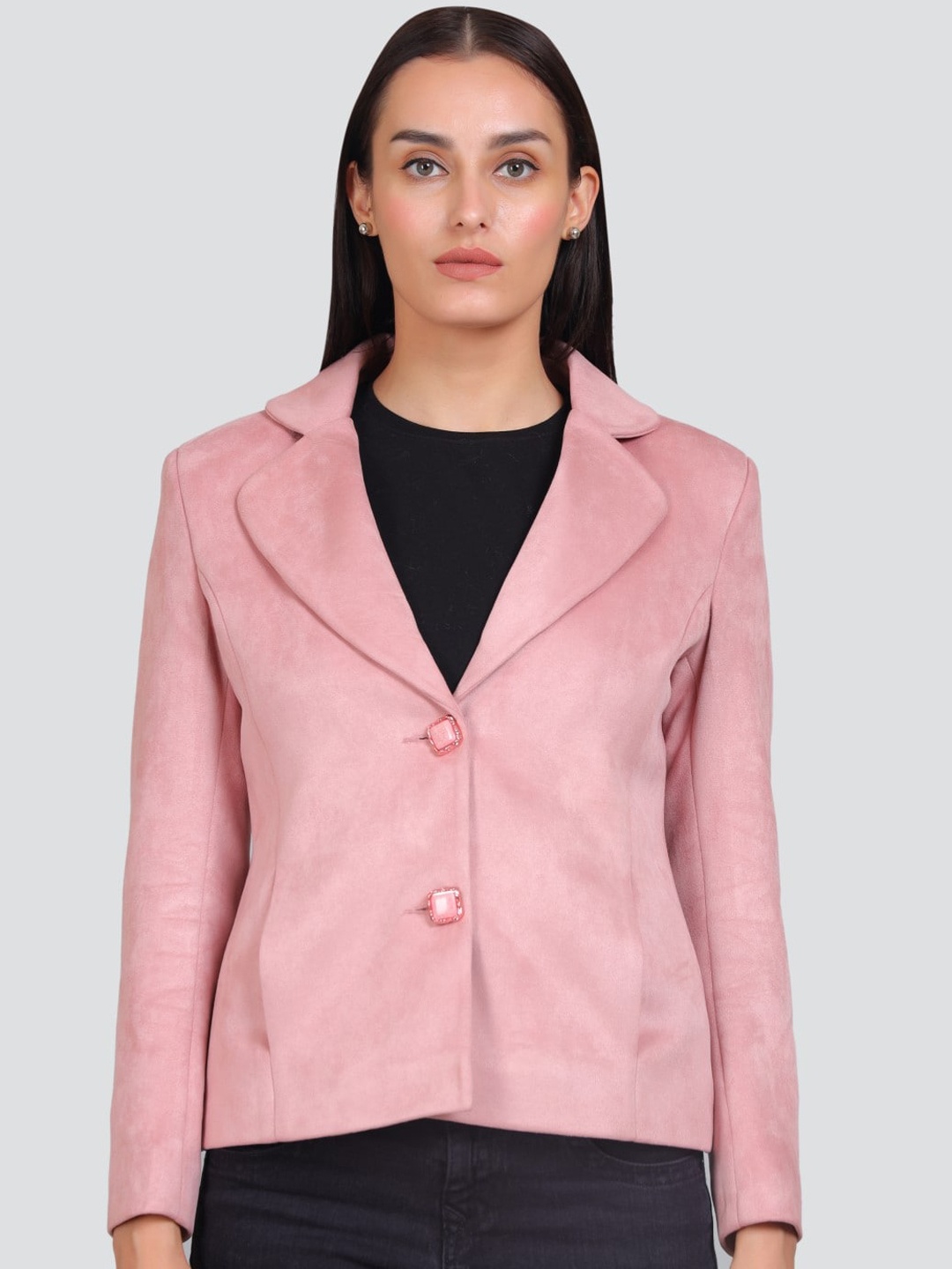 

YOUNG CLUB CLASSIC Notched Lapel Long Sleeves Single-Breasted Blazers, Pink