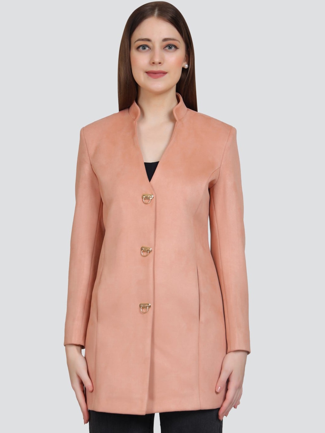 

YOUNG CLUB CLASSIC Mandarin Collar Longline Single Breasted Overcoat, Peach