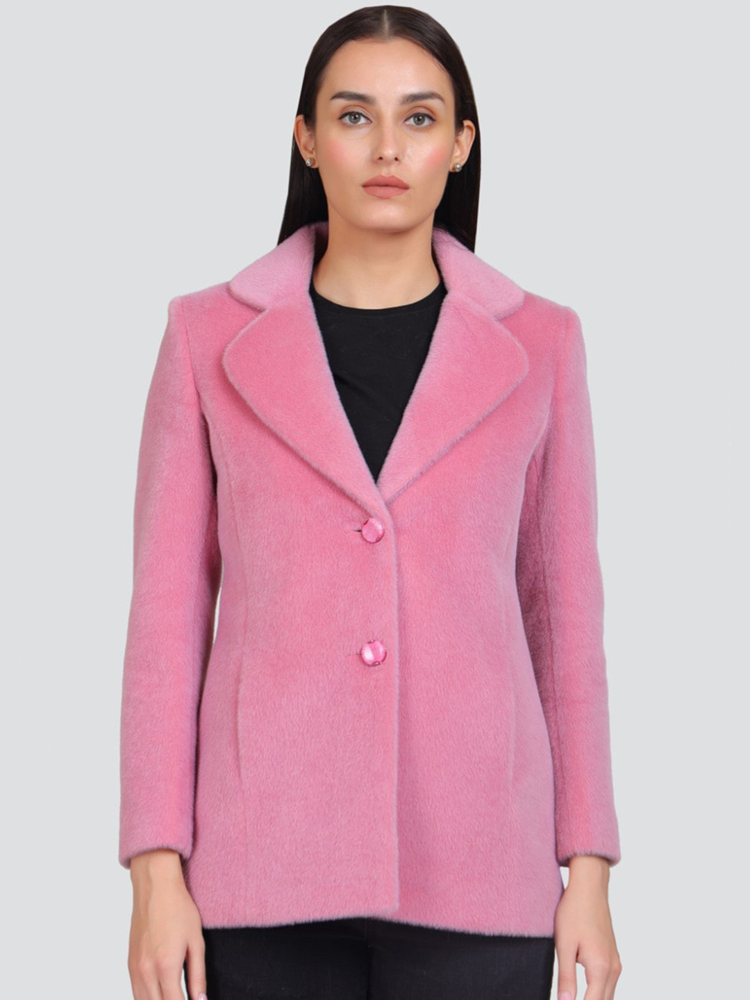 

YOUNG CLUB CLASSIC Notched Lapel Collar Single Breasted Overcoat, Pink