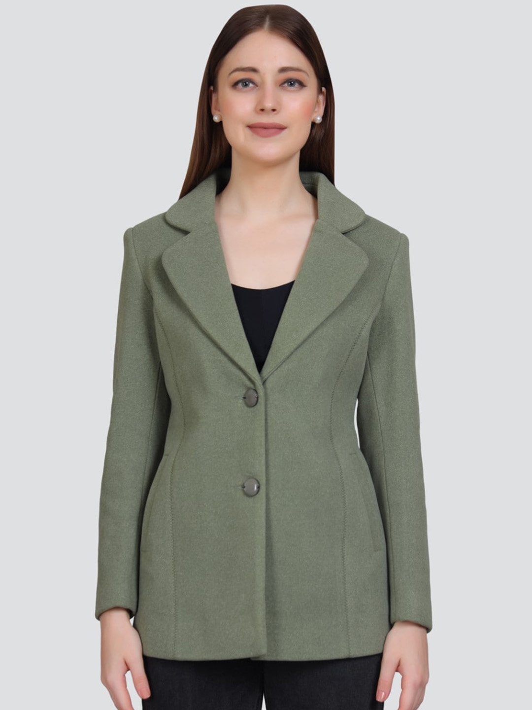 

YOUNG CLUB CLASSIC Notched Lapel Collar Single Breasted Suede Overcoat, Green