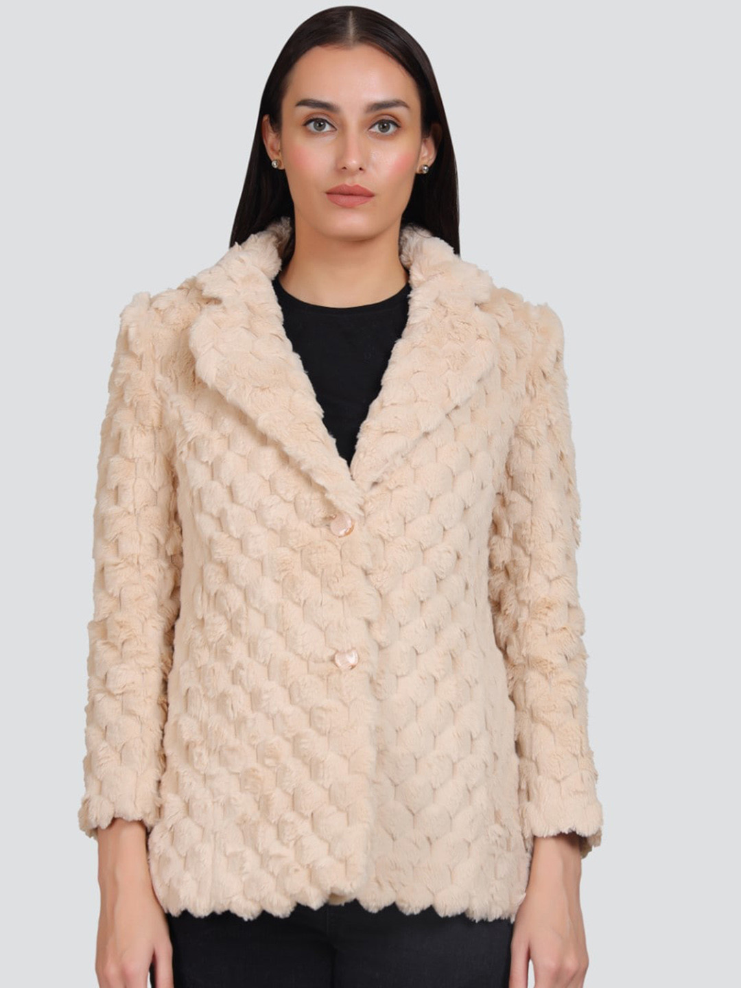 

YOUNG CLUB CLASSIC Self Design Single Breasted Woollen Trench Coat, Beige