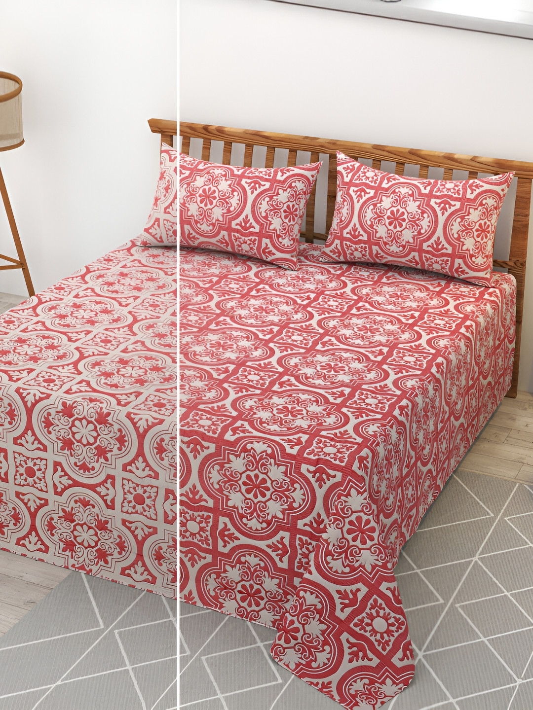 

Kritarth Handicrafts Pink Reversible Cotton 300 TC Queen Bedsheet & 2 Pillow Covers