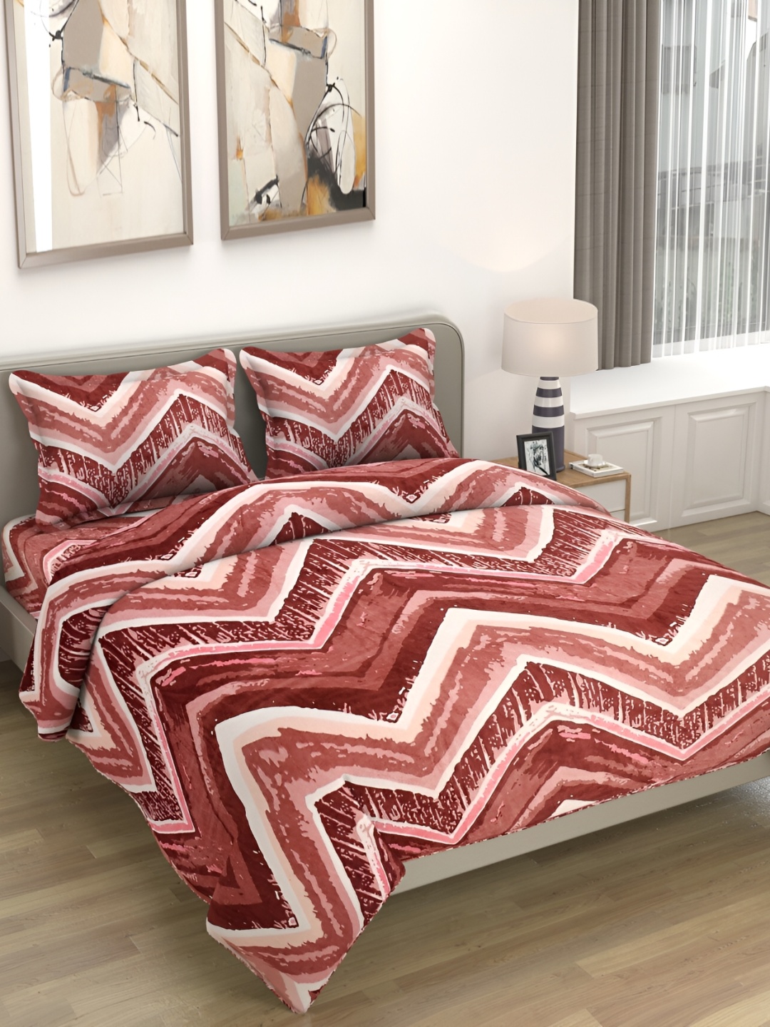 

Kritarth Handicrafts Brown 100% Fleece 300 TC Queen Bedsheet with 2 Pillow Covers