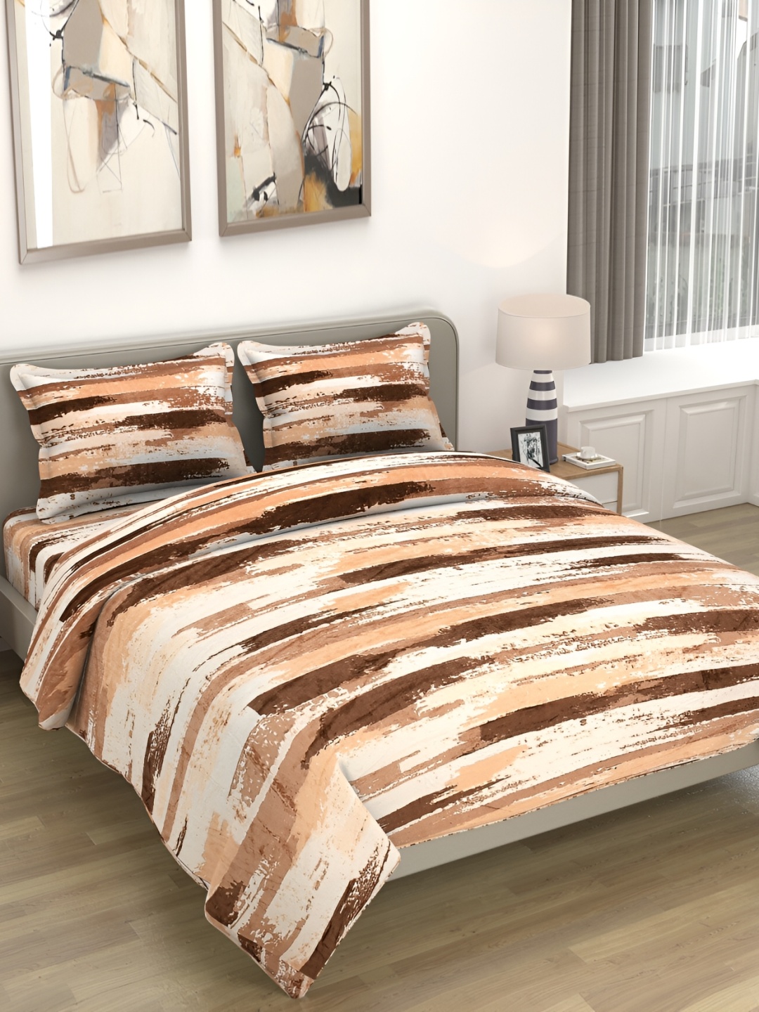 

Kritarth Handicrafts Brown Abstract Microfiber 300 TC Queen Bedsheet with 2 Pillow Covers