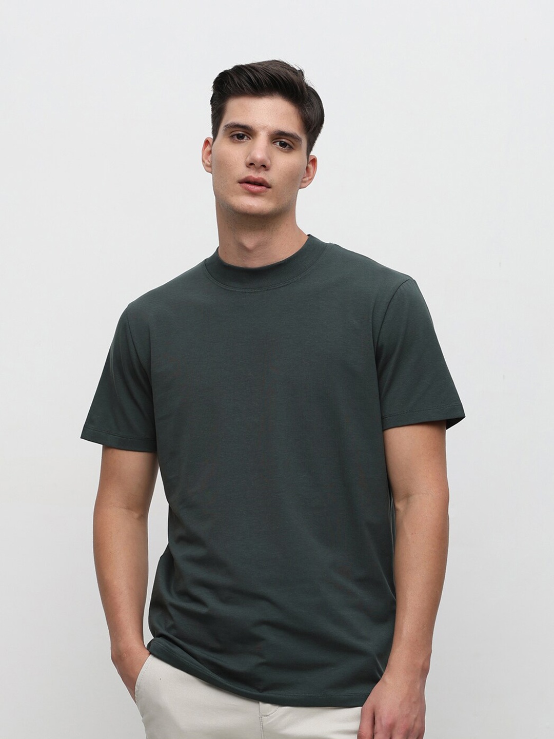 

SELECTED Round Neck Short Sleeves Casual T-shirt, Green