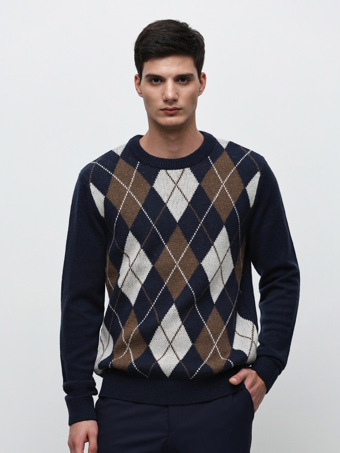 

SELECTED Argyle Self Design Woollen Pullover, Navy blue