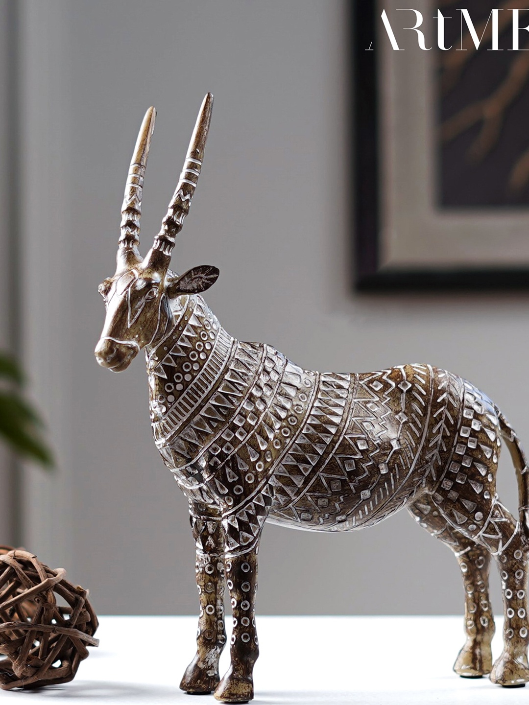 

THE ARTMENT Brown & White Textured Tribal Oryx Figurine Medium Showpiece