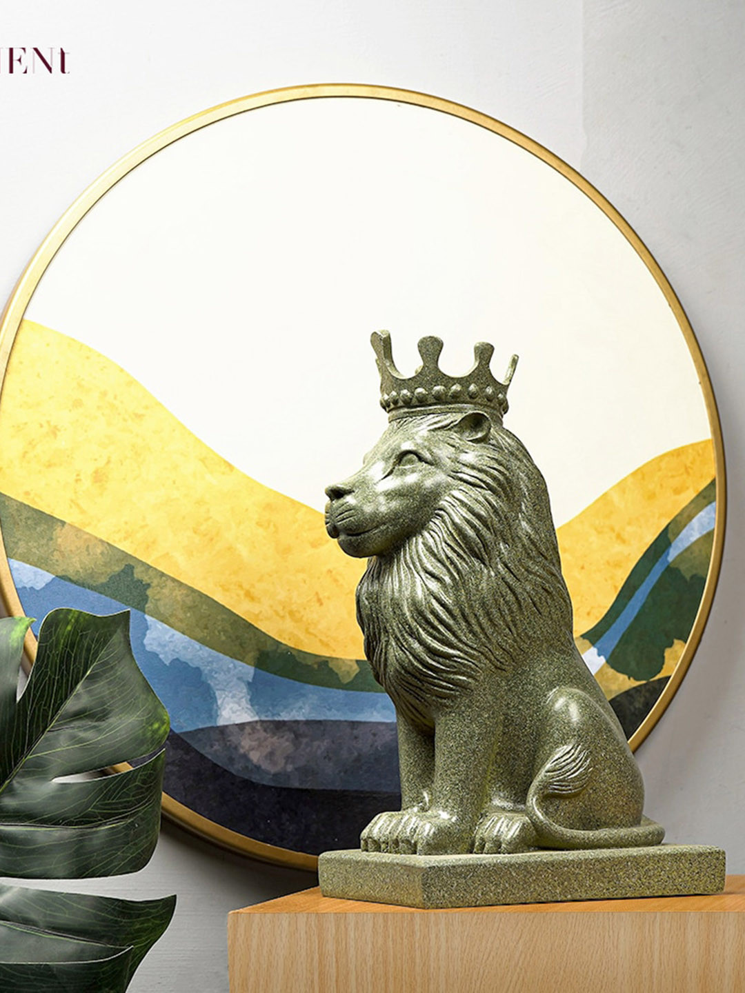 

THE ARTMENT Muddy Green Textured Regal Lion figurine Medium Showpiece