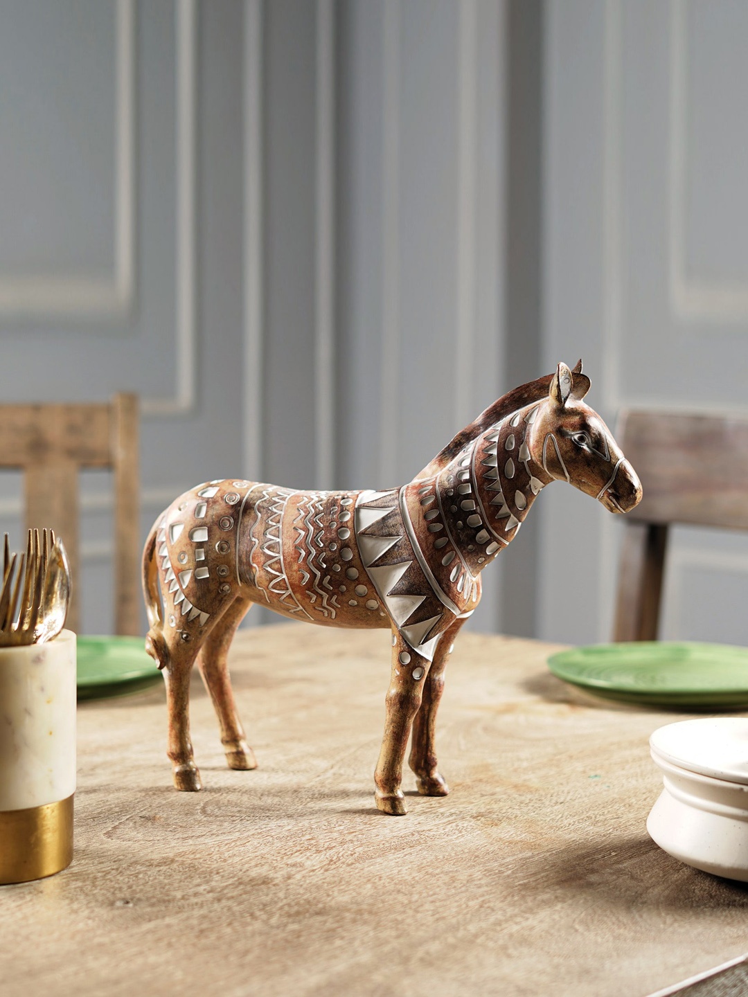 

THE ARTMENT Brown & White Textured Tribal Horse Figurine Medium Showpieces