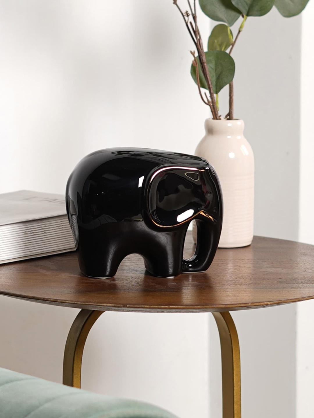 

THE ARTMENT Black & Gold Toned Glossy Elephant Figurine Small Showpiece