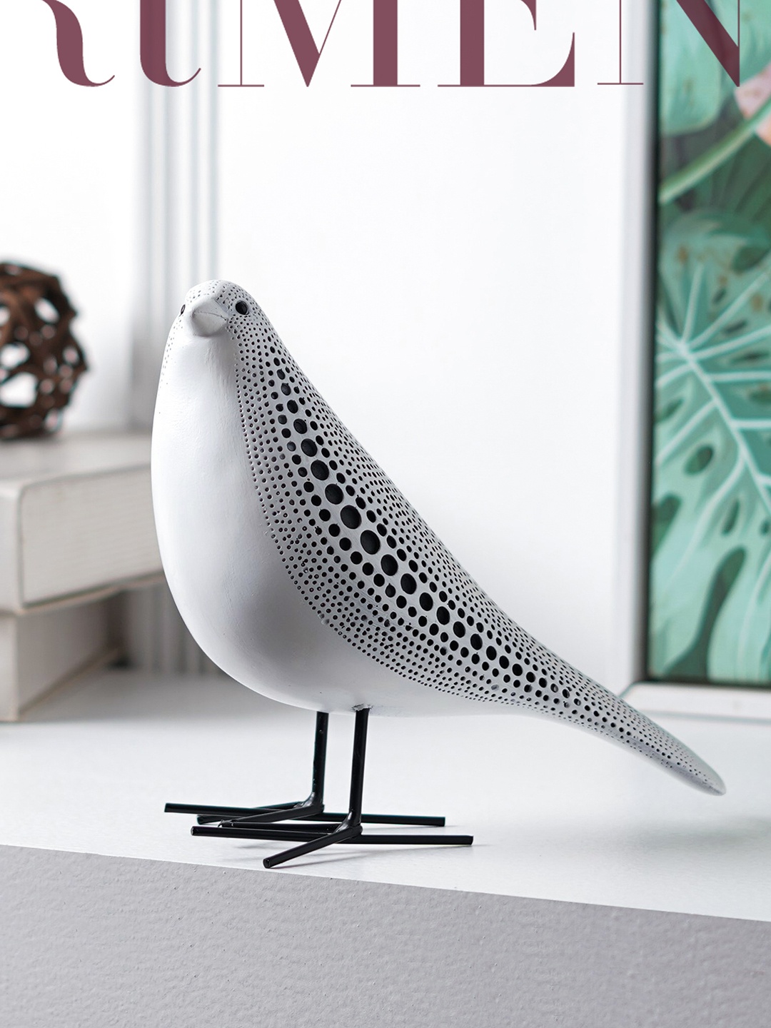 

THE ARTMENT White & Black Cosmic Dots Avian Resin Sculpture Bird Showpiece