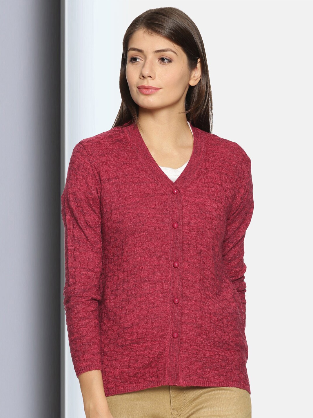 

CLAPTON Ribbed Long Sleeves Wool Cardigan Sweater, Pink