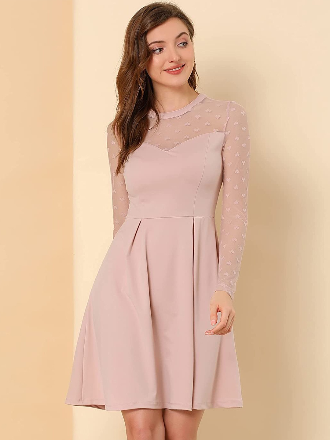 

Samsara Couture Pleated Knee Length A-Line Dress, Pink