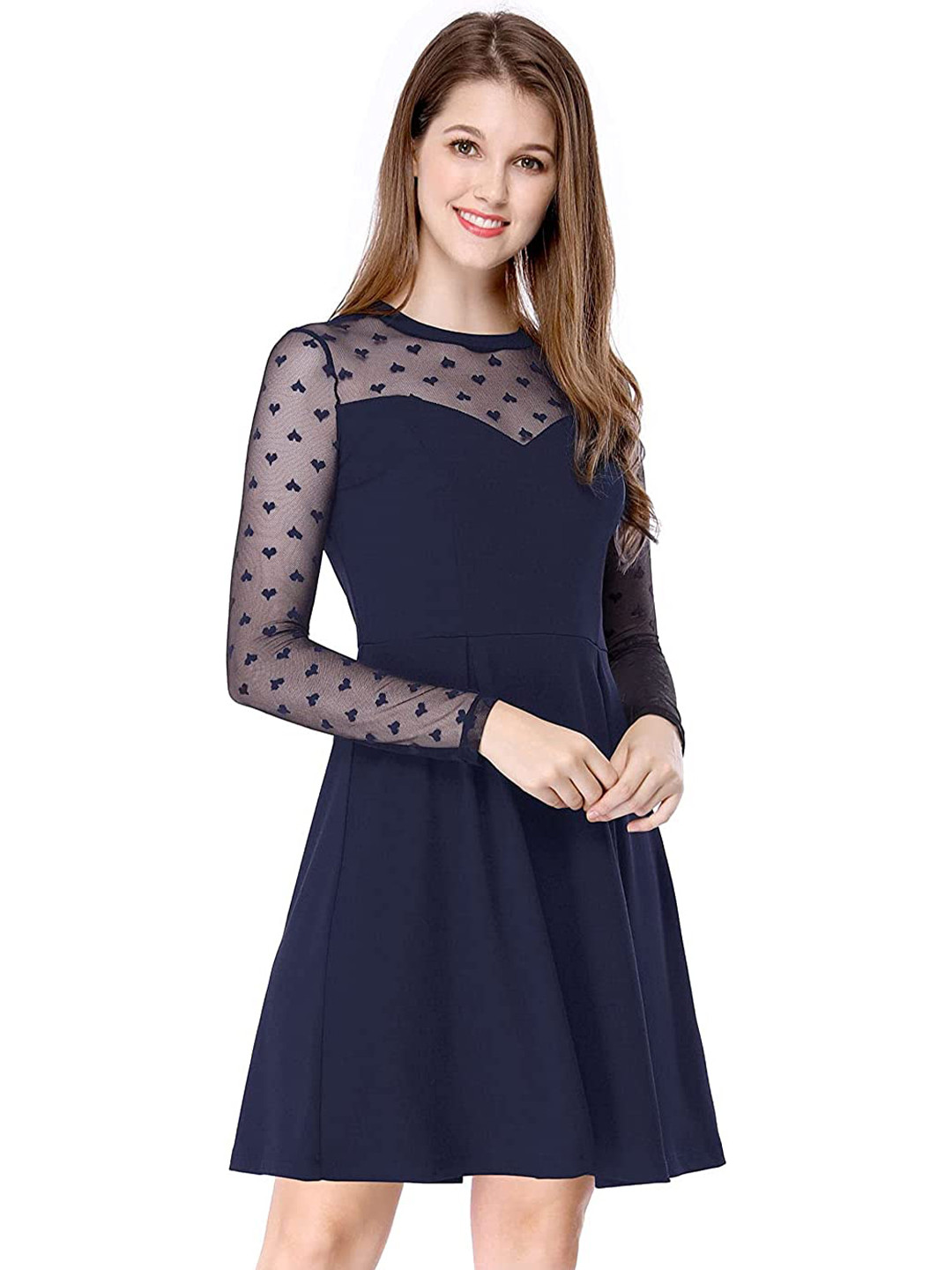 

Samsara Couture Pleated Knee Length A-Line Dress, Navy blue