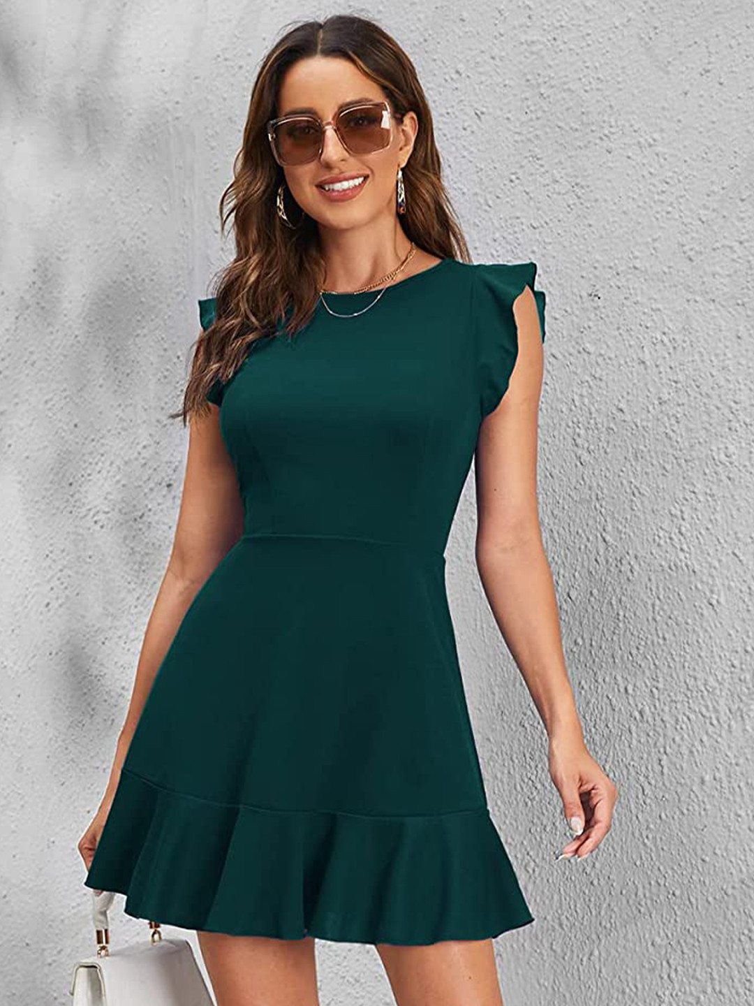 

Samsara Couture Flutter Sleeve A-Line Mini Dress, Green
