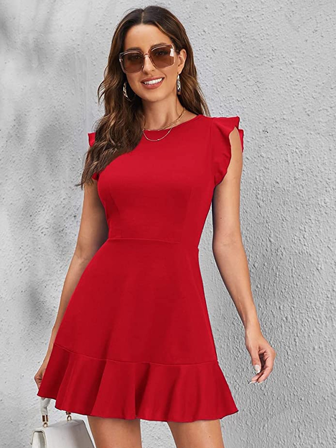 

Samsara Couture Flutter Sleeve A-Line Mini Dress, Red