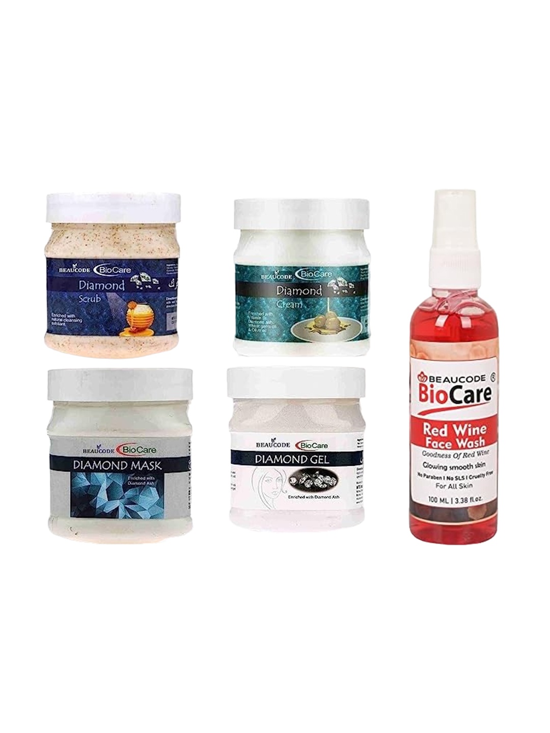 

BEAUCODE BIOCARE Set Of 5 Diamond Cream-Mask-Gel-Scrub-Red Wine Face Wash, White
