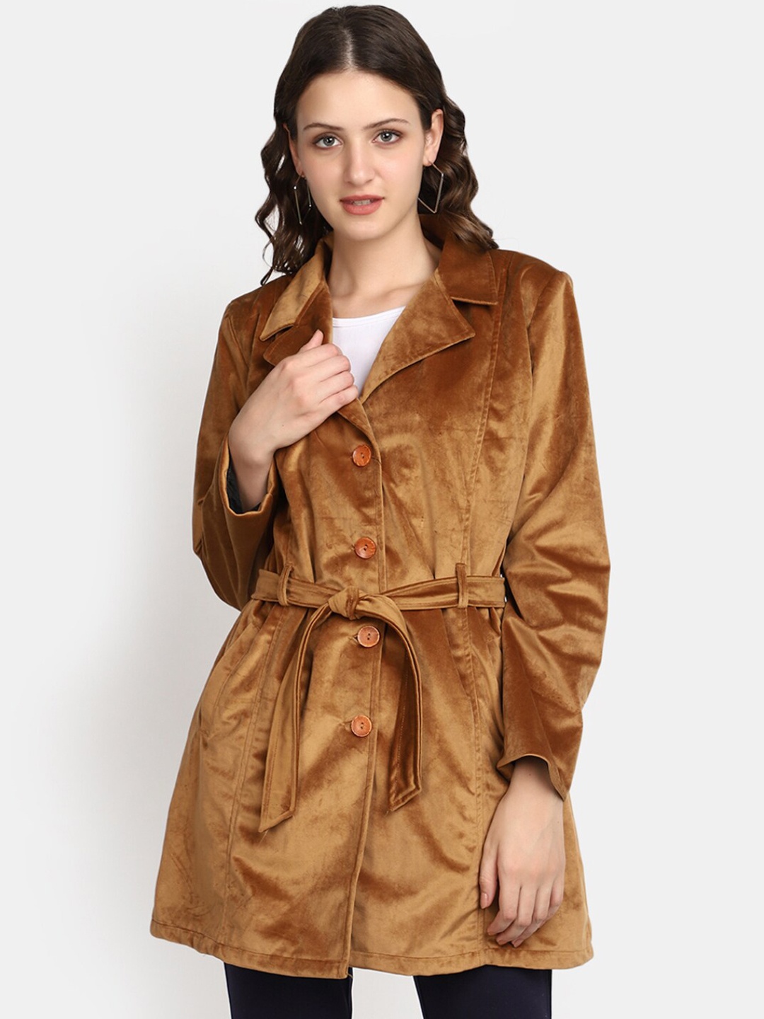 

V-Mart Notched Lapel Collar Acrylic Trench Coat, Beige