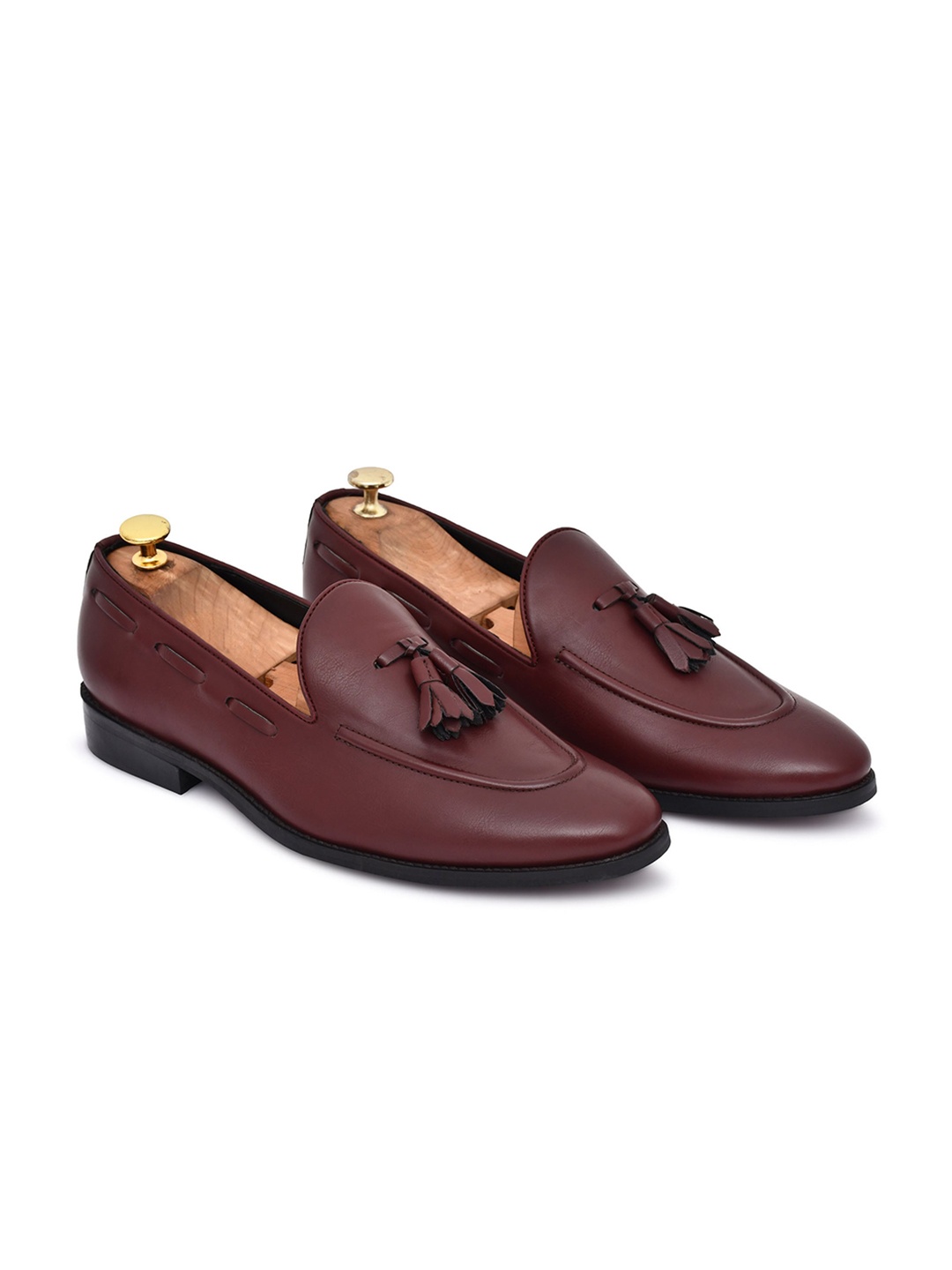 

GRIFFIN Men Round Toe Slip-On Tassel Loafers, Burgundy